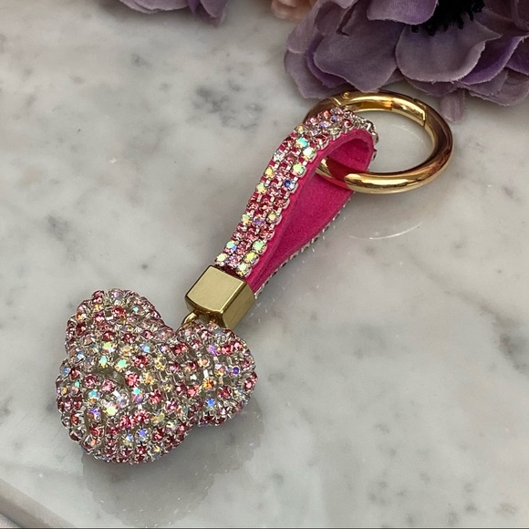 Chic Multicolor Pink Crystal & Leather Mickey Mouse Keychain - Picture 7 of 14
